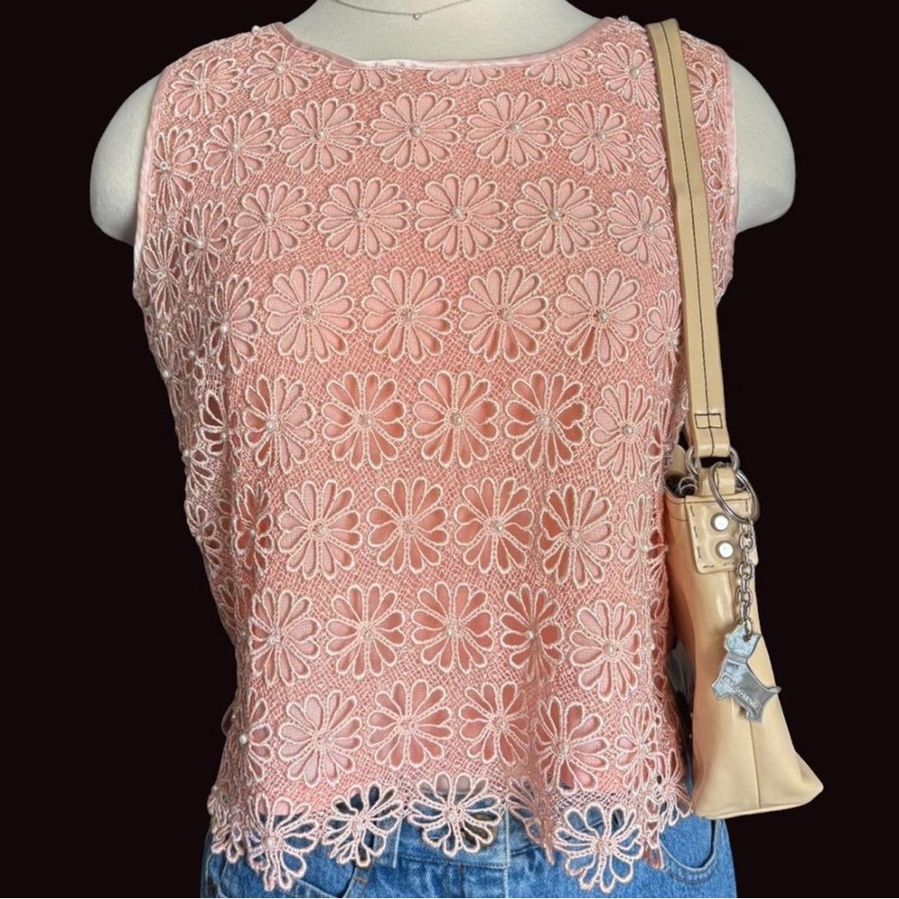 Pink Floral Lace Sleeveless Top